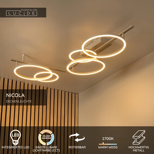 Lucide NICOLA - Deckenleuchte - LED - CCT - 1x37W 2700K/4000K - Taupe | Essential - USP